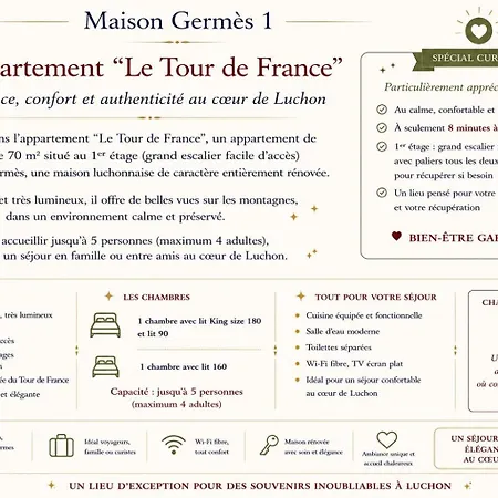 Maison Germes - Central & Standing - Cycling & Ski House In Luchon - Appartements Traversants - Lits 180 King Size - Linge De Lit Et De Toilette Inclus - Parking Et Espace Teletravail Bagnères-de-Luchon